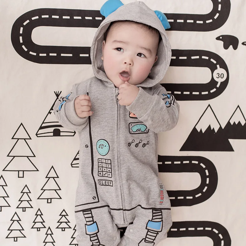 

Baby Onesie 18 Spring And Autumn New Style Open Crotch Elasticity Baby Rompers Zipper with Numbers Printed Crawling Clothes for