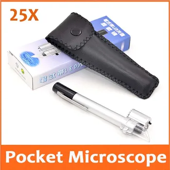 

New 25X LED Illuminated Magnifying Glass Pocket Microscope Magnifier Jewelry Loupe with Lamps Reading Scale 1DIV/0.05mm