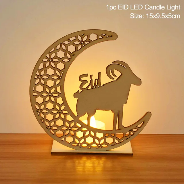 EID Mubarak Wooden Pendant with LED Candles Light Ramadan Decorations For Home Islamic Muslim Party Eid Decor Kareem Ramadan Style5