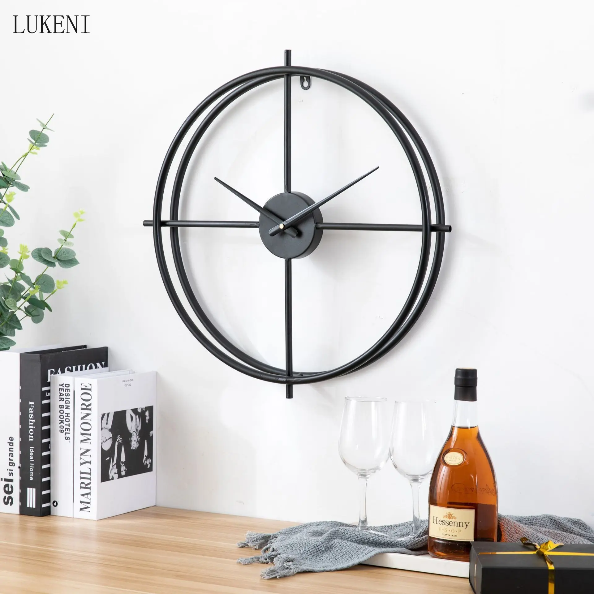 Reloj de pared redondo de hierro forjado, creativo europeo, de