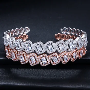 

Hollow Square Wedding Tennis Charms Bracelets for Women Rose Gold Plt Chain Link Bracelet&Bangle EU/US Style Jewelry
