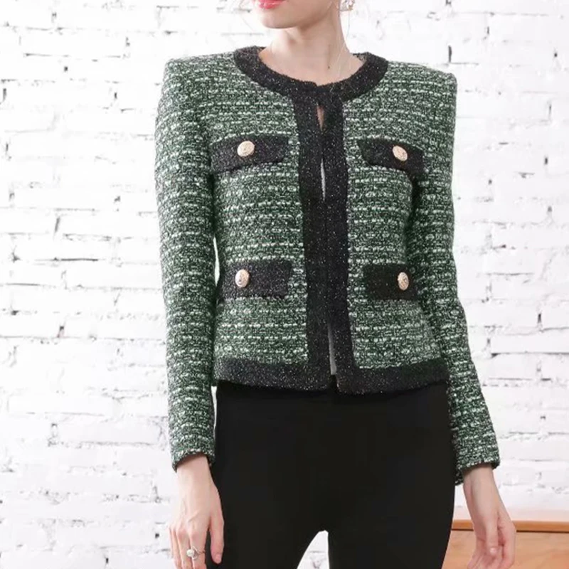 HIGH QUALITY Newest 2019 Designer Jacket Women's Lion Buttons O-neck Tweed Short | Женская одежда