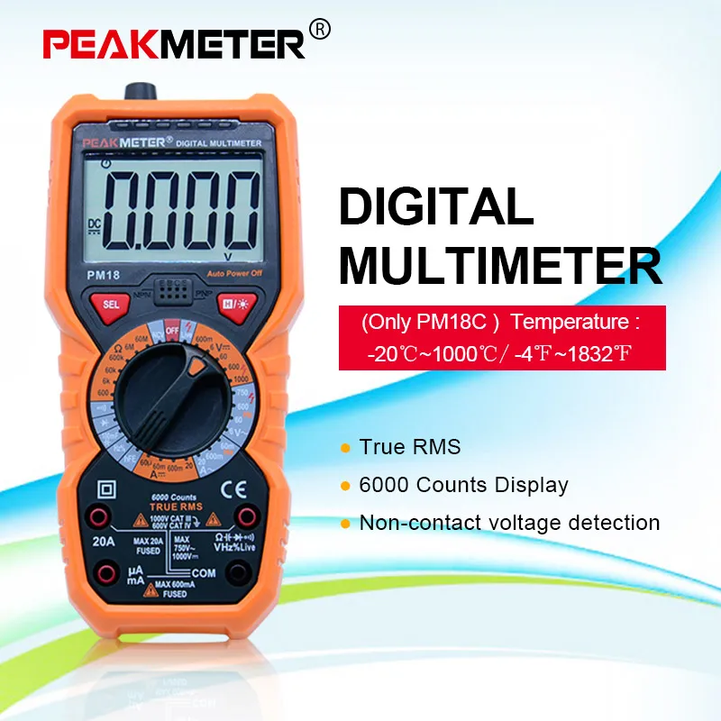 100 original PEAKMETER PM18C Digital Multimeter True Rms Auto Range Multimeter Pocket With