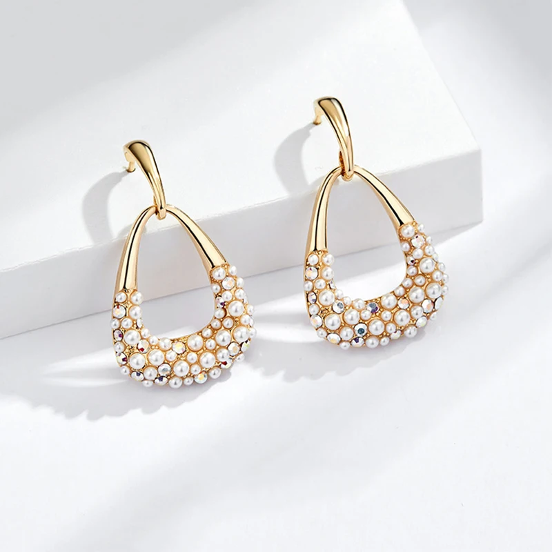 

Luxury Gold Shiny Pearl Water drop Drop Earrings Korean Baroque Style Women Pendientes Jewelry Drop Shipping
