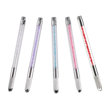

5 Pcs Single Head Crystal Clear Manual Eyebrow Permanent Makeup Pen Tattoo Machine Microblading Pen, Ran Color