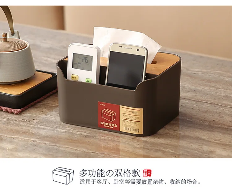 TAYHee Bamboo Wood Cover Circle Desktop Chart Drum Creative Side European Style Simple Living Room Napkin Toilet Paper Box 9005