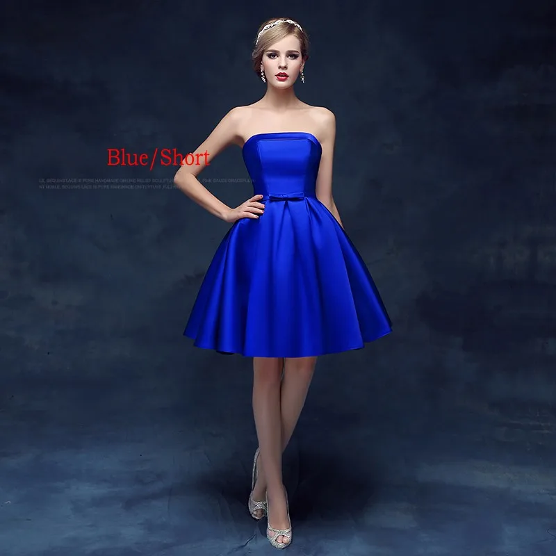 BLUE-SHORT Erosebridal атласное вечернее платье без бретелек для женщин, простой дизайн, длинное вечернее кружевное платье, длинное/Середина/короткое - Цвет: BLUE-SHORT