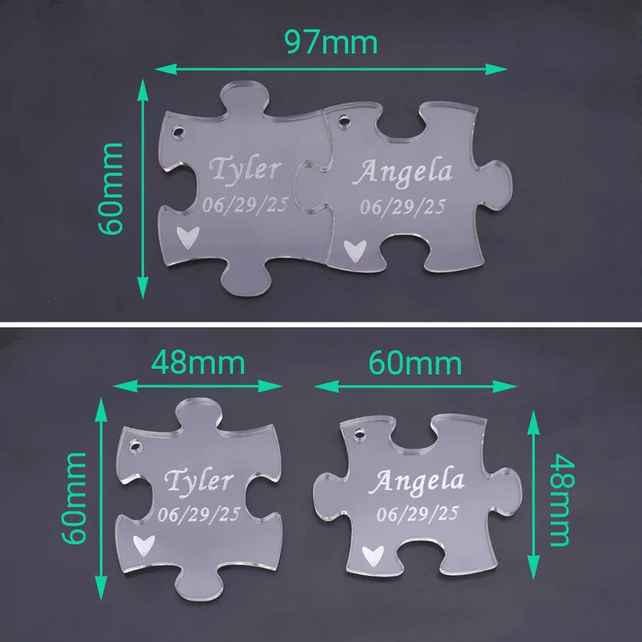  1 Pair 6cm Personalized Acrylic Transparent Small Puzzel Hanging Tag Custom Wedding Name Date Invit - 4000337620163