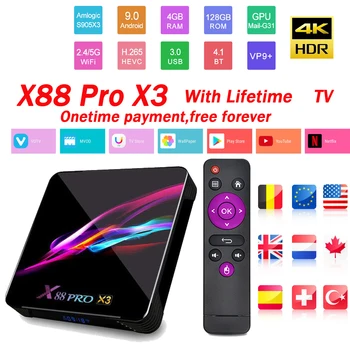 

X88 PRO X3 4K Brazil IPTV Android9.0 TV Box Youtube Netflix Google Top IPTV Box+Lifetime tv for tv box only no channels included