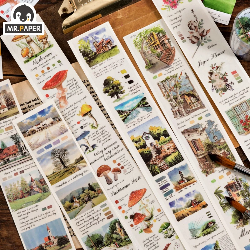 

Mr.Paper 6 Designs 4cm*3m Landscape Mushroom House Journaling Washi Tape Deco Bullet Journal Tour Scrapbooking Masking Tapes