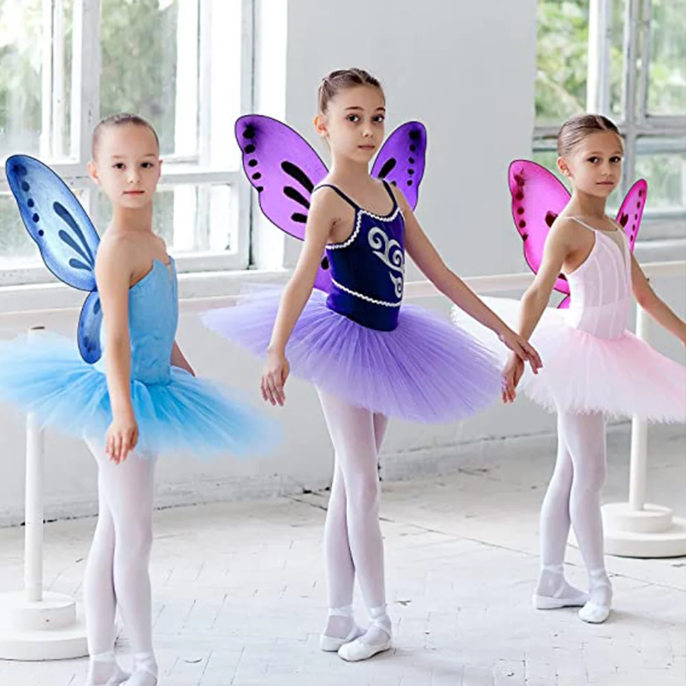 Lainlight 4 Pcs Butterfly Fairy Costume For Girls Kids Princess Cosplay Costume Set With Wings, Tutu Skirt, Wand For Girls 3-8 Years Blue