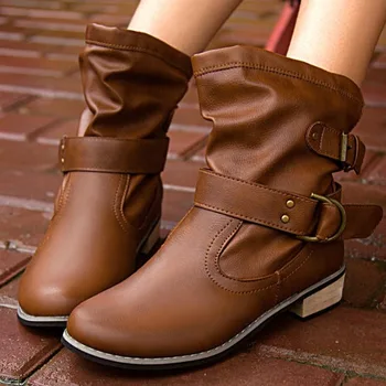 

Moonlight Women Winter Shoes Black Studded Leather Buckles High Women Boots Mujer Ladies Shoes Size 43 Point Ankle Boot Strap