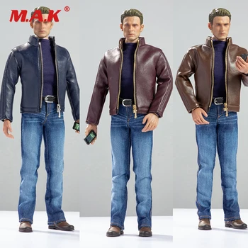 

1/6 Scale Male Solider Figure Accessory Captain America's Chris Evans Agent Leather Jacket Jean Clothes for 12'' Body