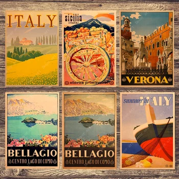 

Travel to Italy Bellagio Town Canvas Painting Vintage Wall Pictures Kraft Posters Coated Wall Stickers Home Decoration Gift