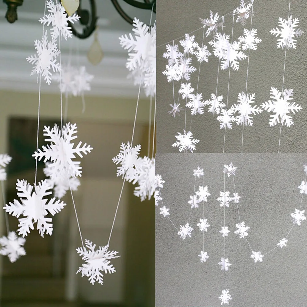 3m Snowflake Paper Garlands Christmas Decoration | Paper Decorations Winter  - 12pc 3m - Aliexpress