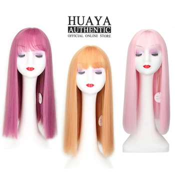

HUAYA Wigs Heat Resistant Fiber Synthetic Medium Long Straight Hair With Air Bangs for Women's Daily Party or Cosplay Wig
