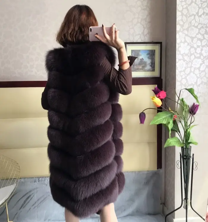 Натуральный Лисий мех жилет натуральный мех пальто для куртки женские пальто жилет длинные меховые пальто натуральный мех пальто лисий жилет куртка - Цвет: as picture
