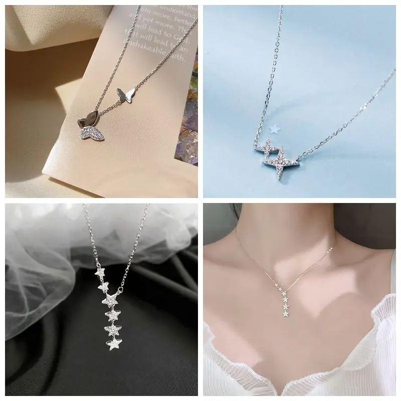 

Canner New Big Small Two Butterfly Cubic Zirconia Clavicle Chain Necklace For Women Ladies Korean Light Luxury Dainty Jewelry