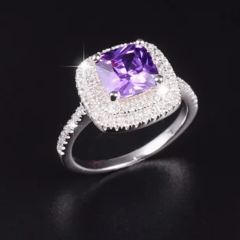 

Brand Real Solid 100% 925 Sterling Silver Wedding Rings Jewelry for Women Purple 3ct Simulated Diamond Engagement Ring sz 5-10