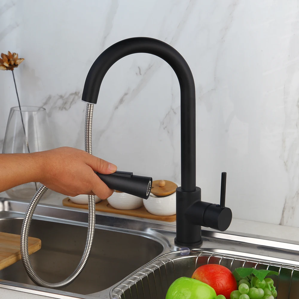 

Torayvino kitchen sink faucet 180 rotate pull out Torneira black painting brass faucets deck mounted hot & cold mixer faucets