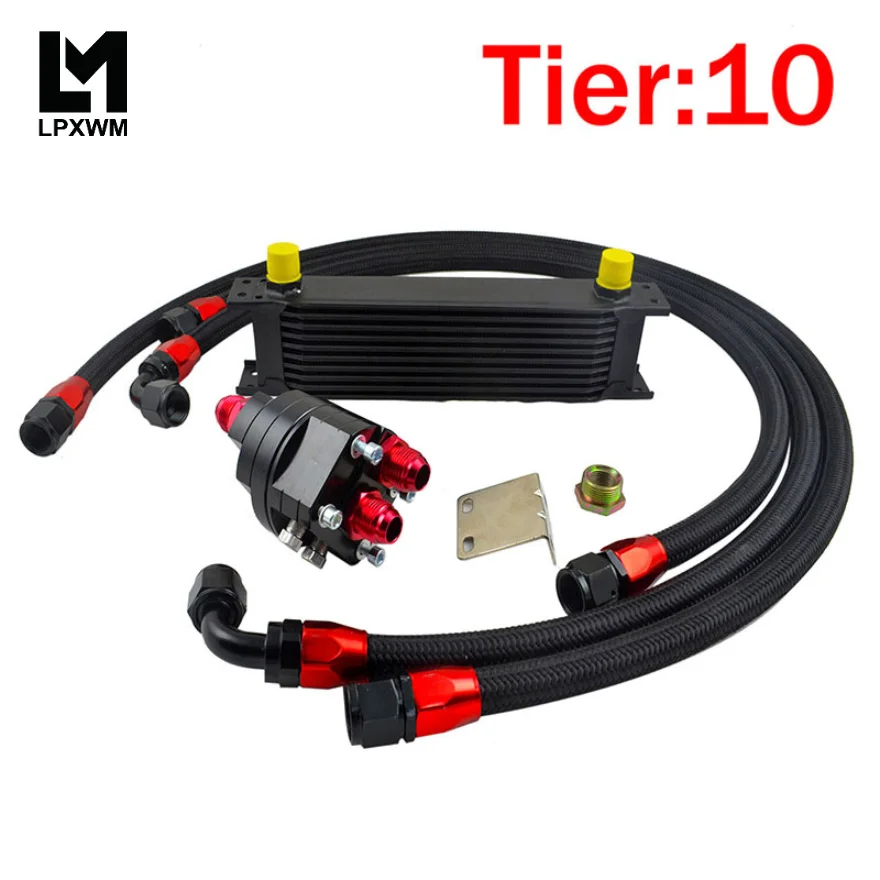 

Universal 10 Rows Engine Oil Cooler Kit + Oil Filter / Cooler Relocation Kit +3x Braided Hose Line +Adapter