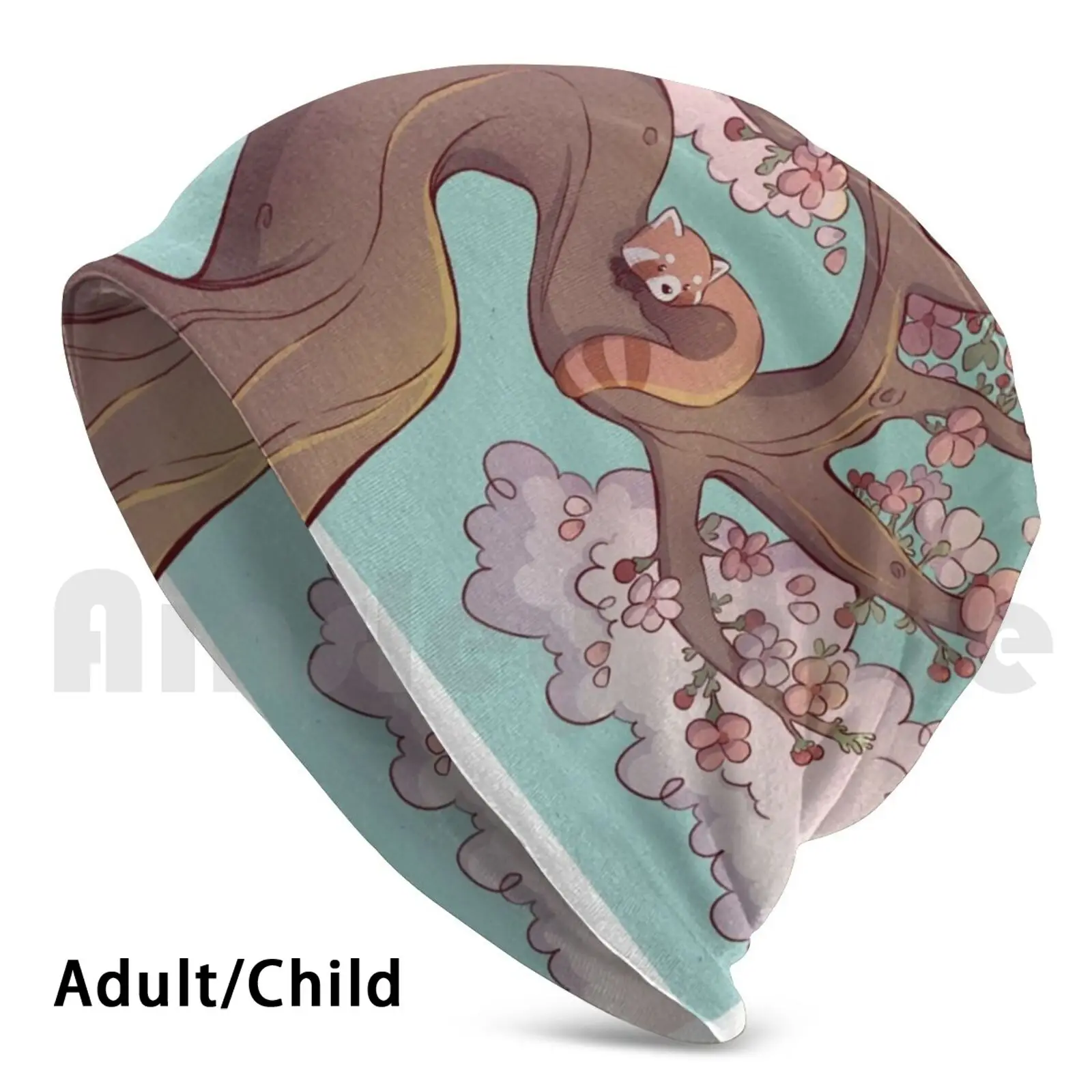 Red Panda Berretti Pullover Cap Confortevole Panda Rosso Cute Animal Creature Japan Cherry Blossom Tree Pink Blue Teal