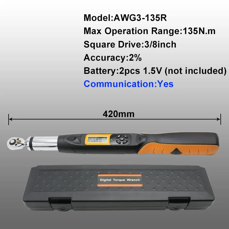 AWG3-0135R SHAHE Torque Wrench 3/8 Double-side ratchet head Torque wrench Digital high accuracy 2% Hand Tool - Цвет: AWG3-0135R