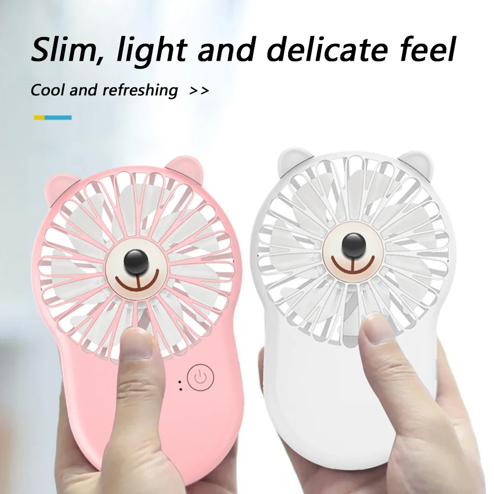 Color : White LRJBFC Mini Electric Handheld Fan Portable USB Charging Fans Cute Bear 4-Color Summer Outdoor Travel Fan for Kids Student Dormitory Use