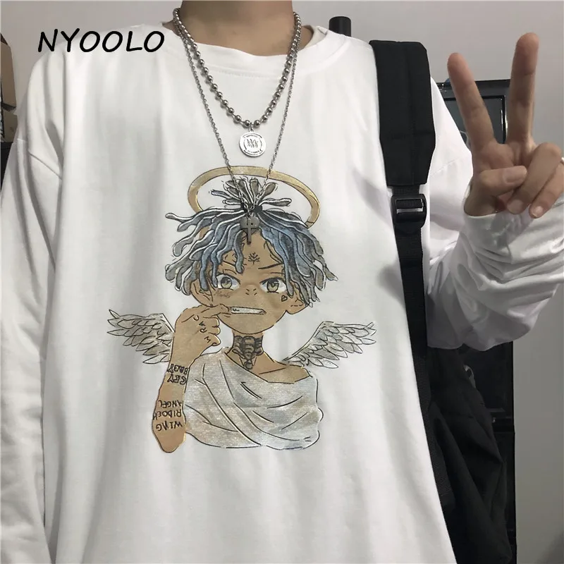 NYOOLO Винтажная футболка с рисунком ангела Осенняя свободная футболка с длинными рукавами женская и мужская одежда Топы Harajuku стиль футболка