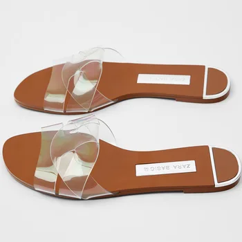 

Summer 2020 Flat Women Slipper Shoes Transparent Cross-strap Flat Sandals Slippers Designer Shoes Women Famous Brands
