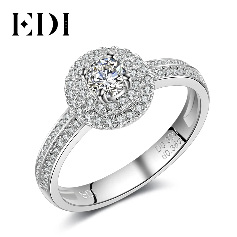 EDI Double Halo 585 ct кольцо с алмазом Moissanites 14K белое золото Свадебные обручальные кольца