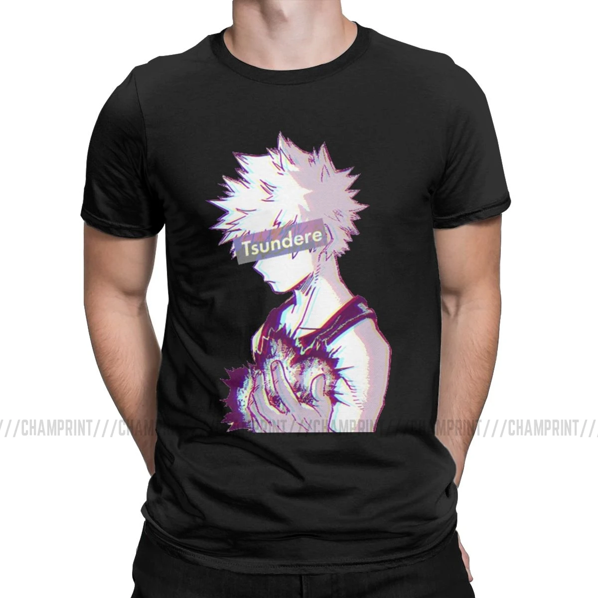 Футболки Tsundere Bakugo Boku No Hero Academy, мужские хлопковые футболки, манга izku All Might, аниме, футболки с коротким рукавом, 4XL, 5XL, 6XL, Топ - Цвет: Черный