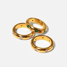 

Stainless Steel Unadjustable Rings 18K Real Gold Plated Circle Ring Multicolour Cubic Zirconia Anniversary Party Gift 1 Piece