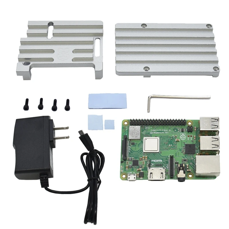 Для Raspberry Pi 3 Model B + (Plus) плата + алюминиевый корпус с ЧПУ + адаптер питания 5V 2.5A с Wifi и комплект Bluetooth Us Plug