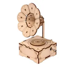 Gramophone en bois à monter soi même, boîte à musique en bois, jouet d'assemblage créatif fait à la main, cadeau pour enfants