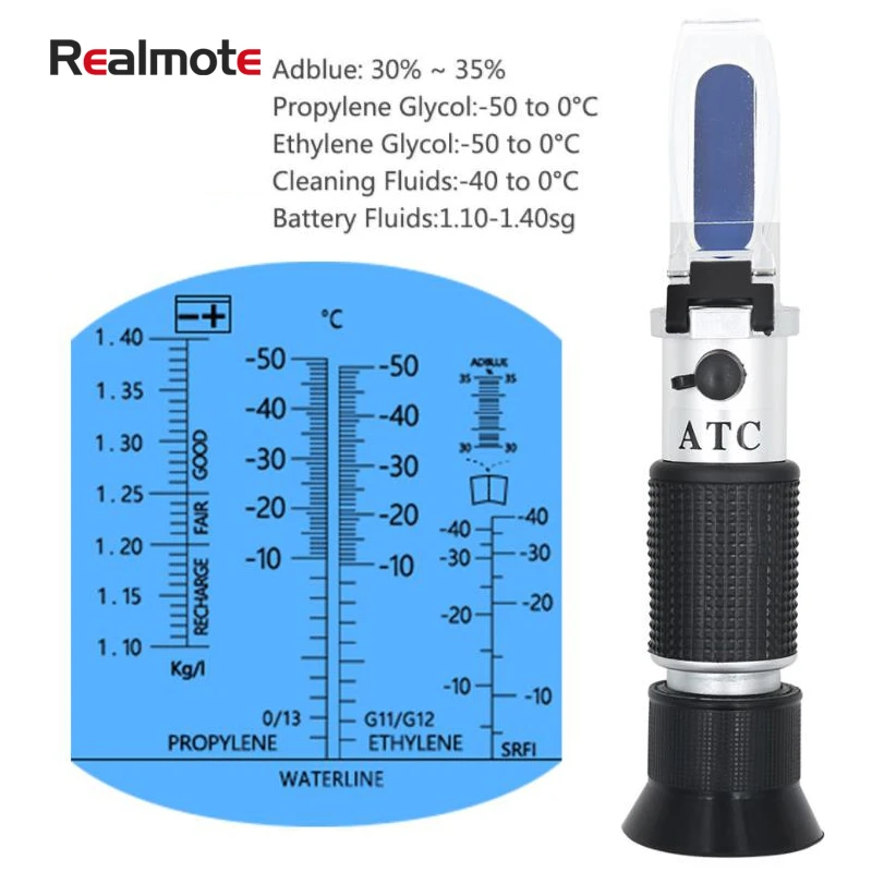 

Realmote 4 in 1 Engine fluid Glycol Freezing point Urea Adblue Car Battery Refractometer Automotive Antifreeze Refractometer