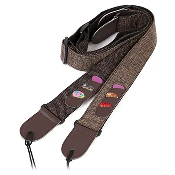 

Electric Acoustic Guitar Strap Adjustable Cotton Straps Leather Ends With 3 Guitar Pick Holders Guitar Parts1