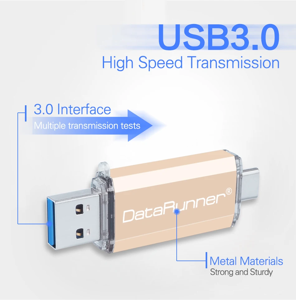 Новый DataRunner Тип C USB флэш-накопитель портативный флэш-накопитель 16 ГБ 32 ГБ 64 Гб 128 ГБ 256 ГБ 2 в 1 флеш-накопитель USB 3,0 флешки