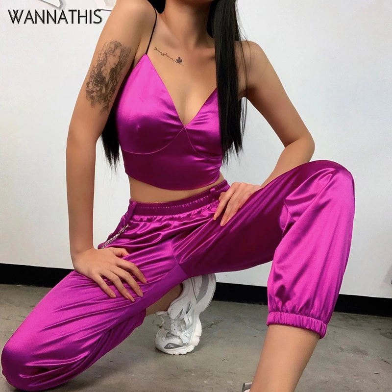 Женский комплект из 2 предметов WannaThis фиолетовый атласный укороченный топ на