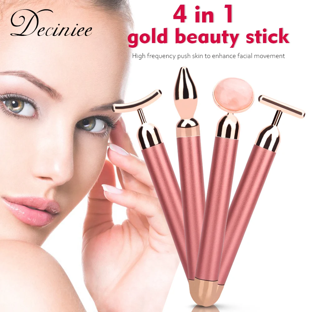 4in 1 Beauty Bar 24k золотой массажер для лица Электрический нефритовый роликовый