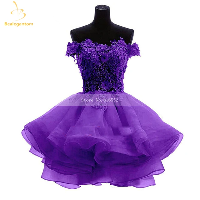 Bealegantom New Lovely Lilac Short Prom Dresses 2021 Sweetheart Flowers Organza Homecoming Graduation Dresse Formal Party Gown purple