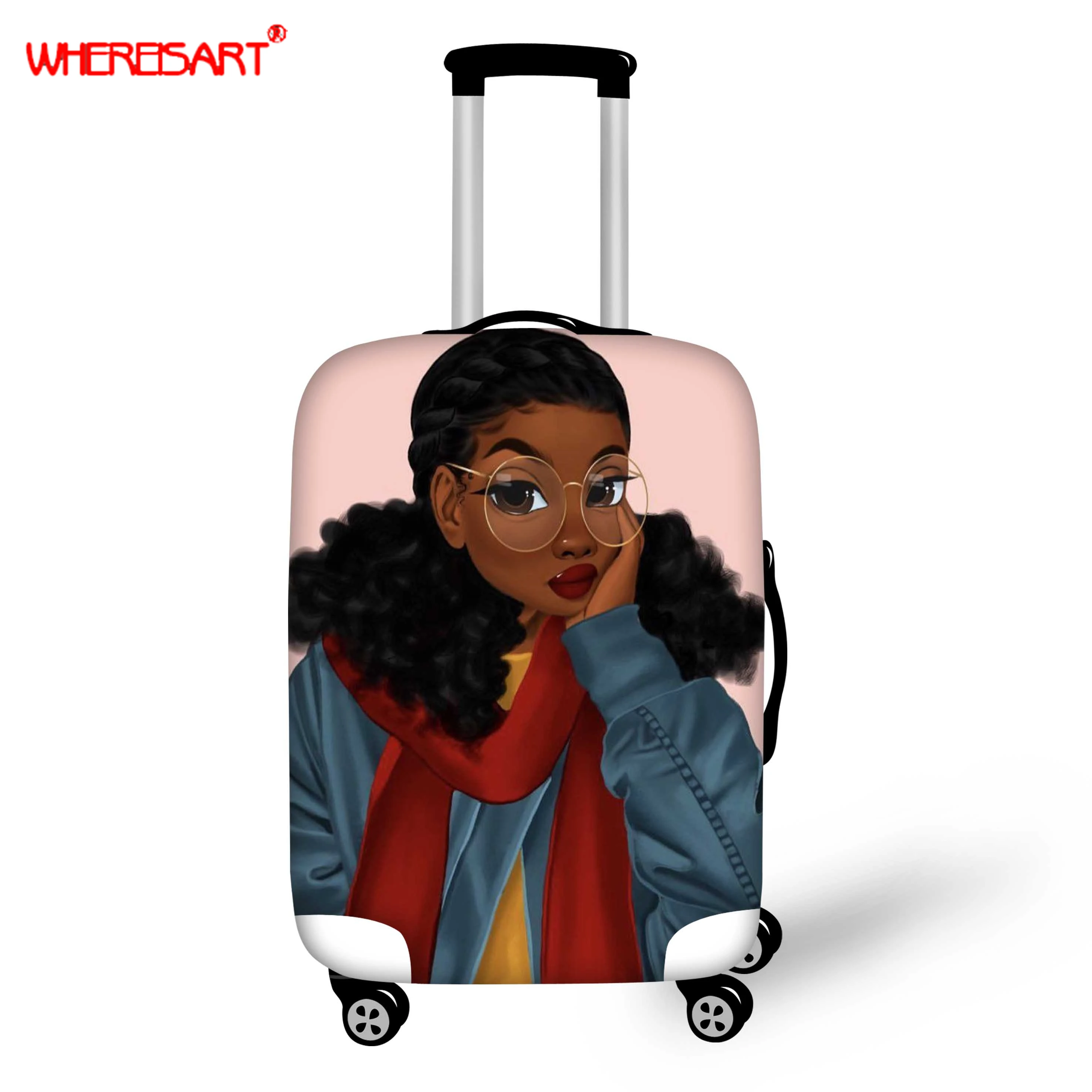 WHEREISART афро черный Девушки Магия путешествия чемодан защитная крышка, 18-30 дюймов чемодан эластичный чехол, тележка пылезащитный чехол