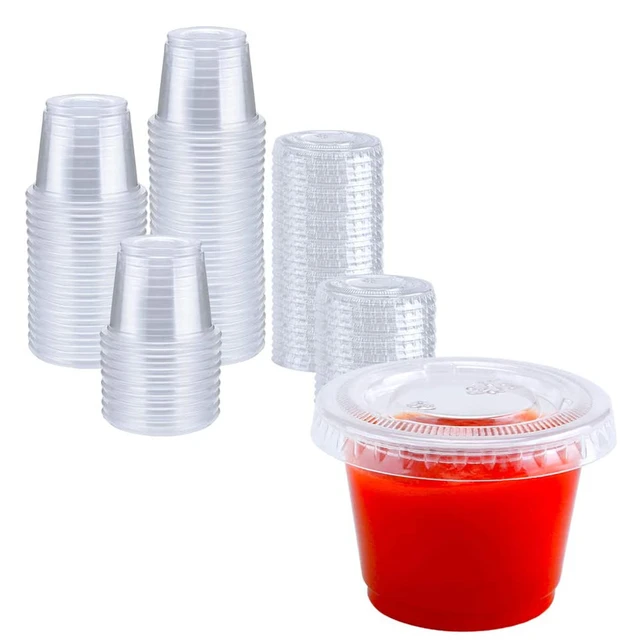 Condiment Cups with Lids, 100 Sets: 2 oz Disposable Small Plastic  Containers for Salad Dressings, Sauce and Jello Shots