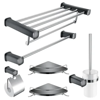 

304 stainless steel towel rack set lack and white bathroom hardware set with paper holder towel bar towel rack