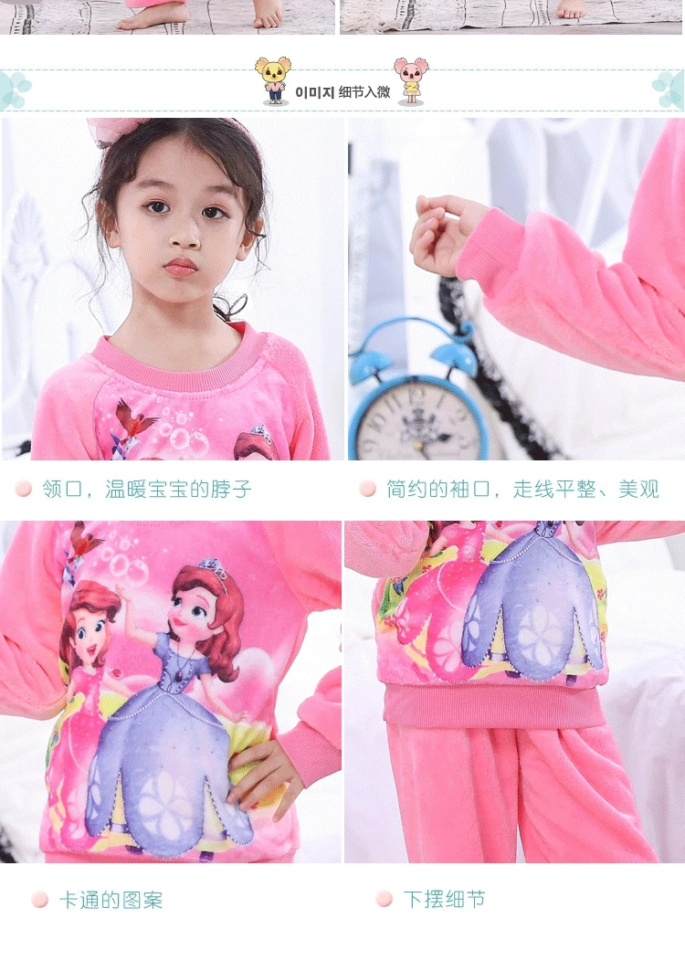long sleeve warm sleepwear Cartoon boys&girls flannel pajamas set Autumn&winter new children's coral velvet home clothes