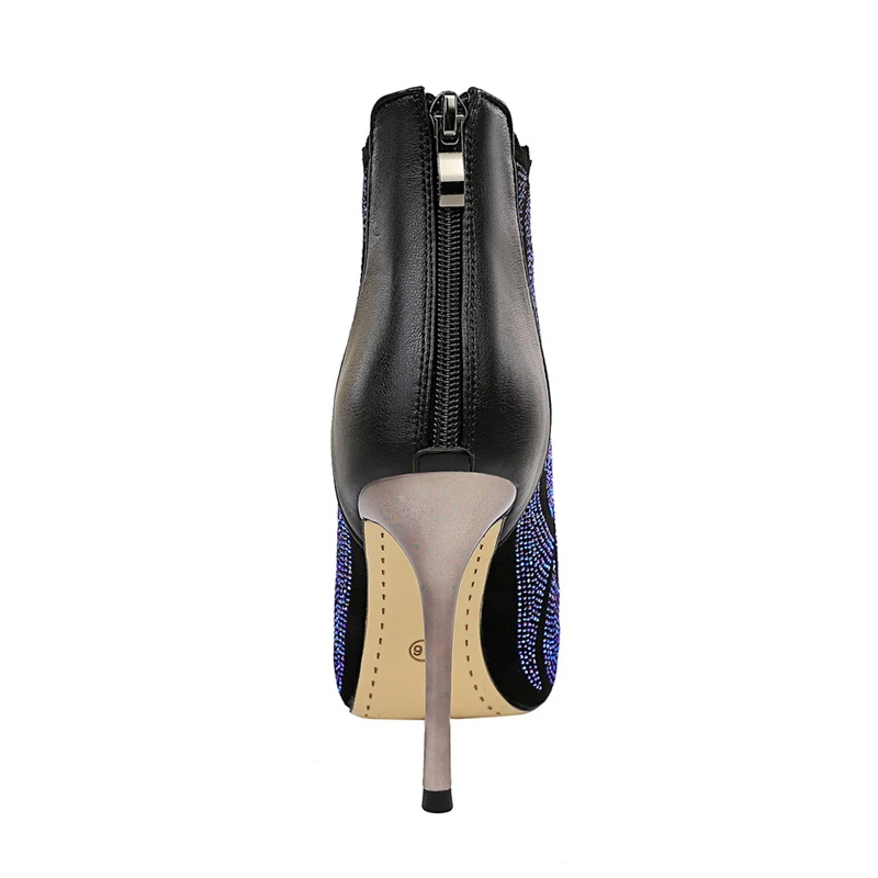 Spring Luxury Women Sparkly High Heels Bling Crystal Ankle Boots Winter Fur Designer Rhinestone Boots Exotic Dancer Shoes