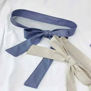 

Vintage Female Belt Soft Leather Elegant Bow Knot Tie Wrap Around Waist Belt Classic Solid Dress Belt Elastic Belts For Woman