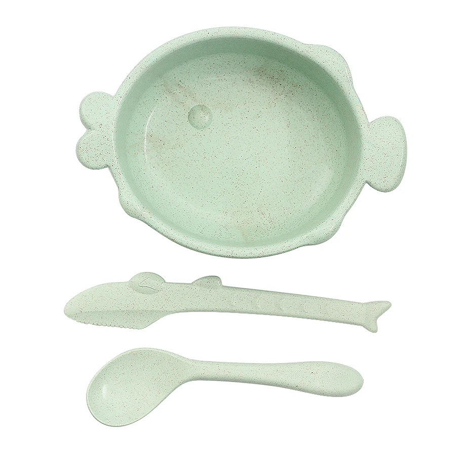 Милые носки с изображением рыбки-образный ложка набора экологически-безопасные соломинки Мультфильм Теплоизоляция посуда детская бутылочка для кормления - Цвет: green