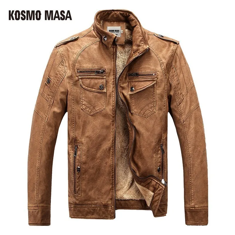 KOSMO MASA/черное мотоциклетное пальто, кожаная куртка для мужчин s, зимняя мужская меховая тонкая искусственная кожа Pu, большие размеры, кожаные куртки на молнии для мужчин MF026