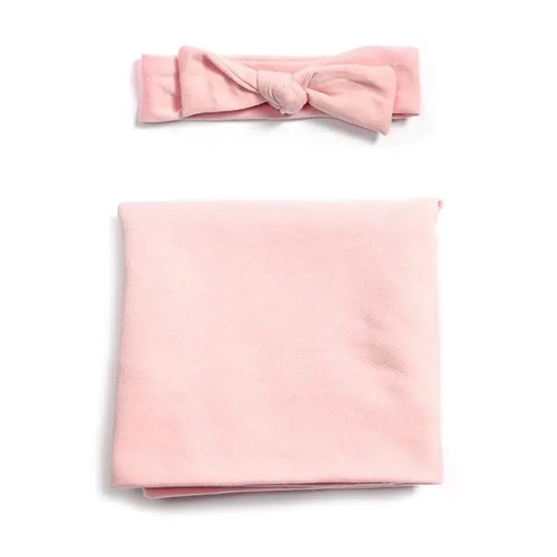 2 шт./компл. сплошной Цвет детское одеяло оголовье, набор простой пеленки для новорожденных повязка на голову Одеяло app.90 x 90 см - Цвет: Pink
